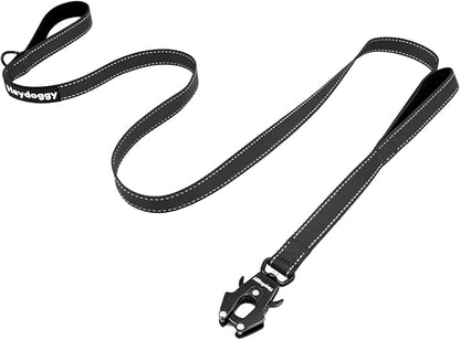 Strong Heavy Duty Dog Leash - 4ft Reflective Nylon Training Leash with Soft Padded Double Handle & Auto Lock Frog Clip - Safety Traffic Control for Large Medium Small Dogs No Pull Walk Black Black,4ft