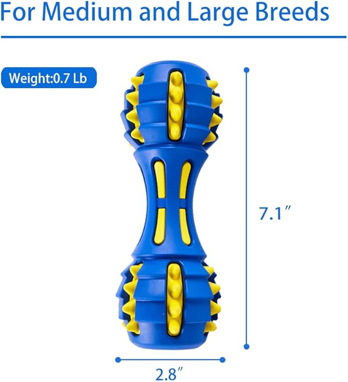 AUSCAT Teething Dog Toys, Durable Squeaky Dog Toys, Rubber Chew Toys for Dogs, Dumbbell Shape, Blue