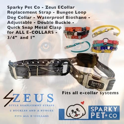 Sparky Pet Co - Zeus ECollar Replacement Strap - Bungee Loop Dog Collar - Waterproof Biothane Adjustable - Double Buckle - Quick Snap Metal Clasp - For Invisible Fence Systems - 3/4" x 28" Yellow Camo
