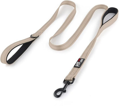 Plutus Pet Double Handle Dog Leash 4ft, Heavy Duty, Reflective Dual Handle Dog Leash for Safety Training, for Medium Large Dogs,2 Handle Leads(Beige)