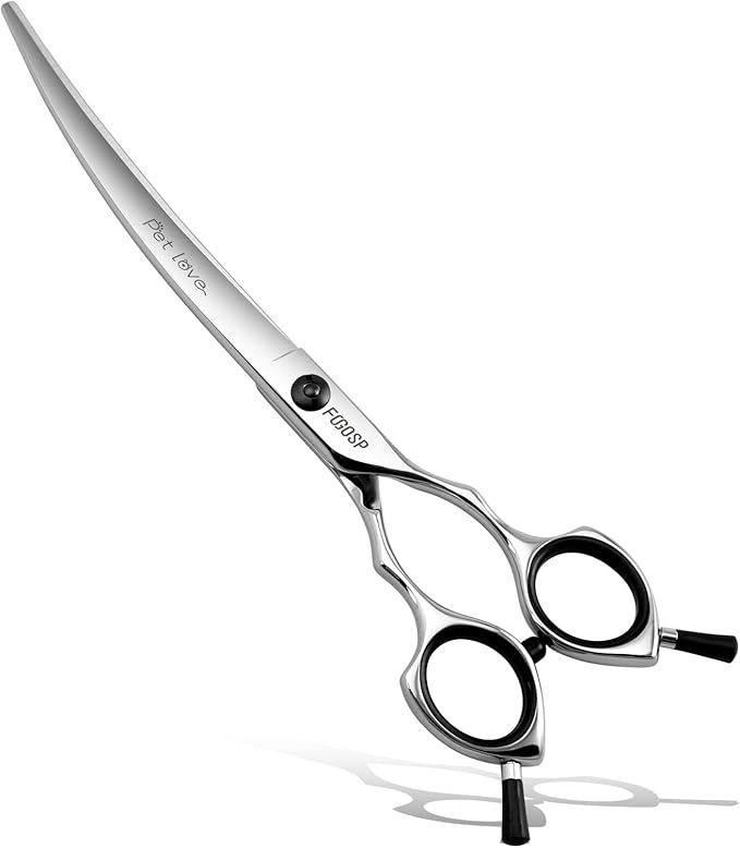 Curved Dog Grooming Scissors 7.5 in Curve Shears for Pet Dogs Cat Japan 440C 30°Arc Upward & Downward for Trimming Face and Paws(7.5, Curved)