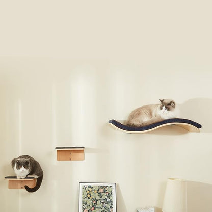 LIORCE Cat Wall Shelf with Two Steps - Wave Cat Shelves and Perches for Wall - Wall Mounted Cats Furniture for Sleeping, Playing, Climbing, and Lounging