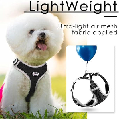 ThinkPet Reflective Breathable Soft Air Mesh No Pull Puppy Choke Free Over Head Vest Ventilation Harness for Puppy Small Medium Dogs and Cats (Black,XS)