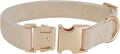 Ewinoom Soft Corduroy Dog Collar and Leash Set Adjustable Durable Wedding Dog Collars with Metal Buckle and Lead for Small Dogs,Beige