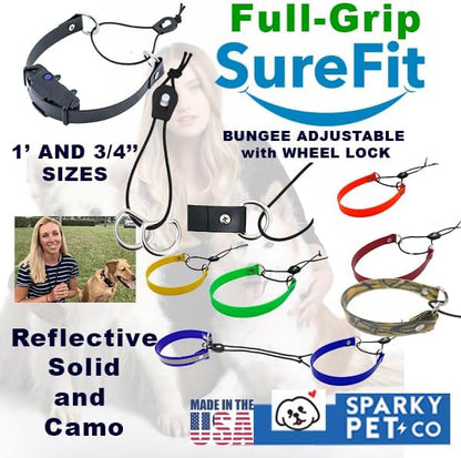 Sparky Pet Co - Surefit ECollar Strap - Bungee Dog Collar - Waterproof - Adjustable - Secure Nexus Wheel Lock - for Electronic Training & Invisible Fence Systems - 3/4" (Yellow Camo)