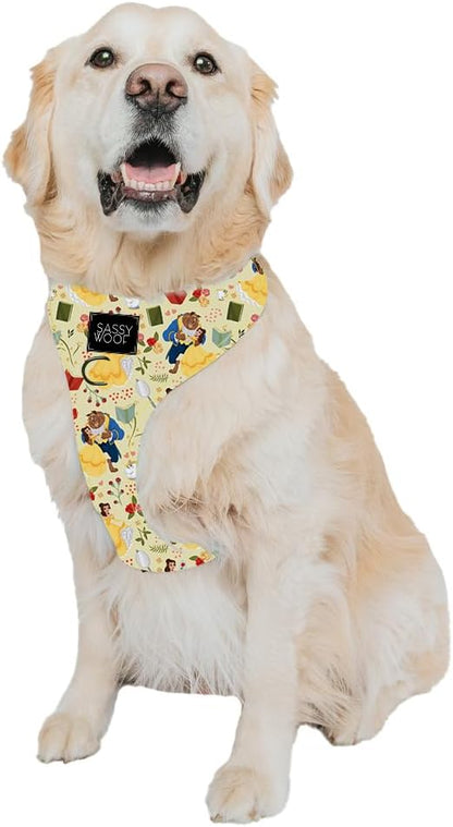 Sassy Woof Dog Adjustable Harness - Disney Princess Beauty and The Beast Belle - XL, Breathable Mesh, No Pull Design with Two D-Rings, Perfect for Extra Large Dogs - Officially Licensed