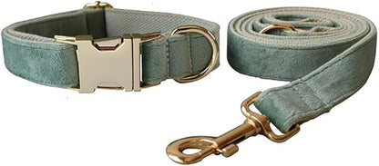 JAY D.L Dog Collar and Leash Set，Soft & Comfy Velvet Dog Collars with Heavy Duty Metal Buckle and Matching Lead Adjustable for Small Medium Large Dogs (XLarge, Mint Green)