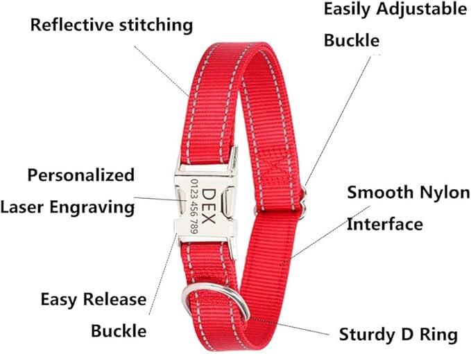 Reflective Dog Collar and Leash Set with Metal Buckle, Soft Sturdy Nylon Dog Collars with Quick Release Buckle, Adjustable Pet Collars with with ID Tag Ring for Small Medium Large Dogs