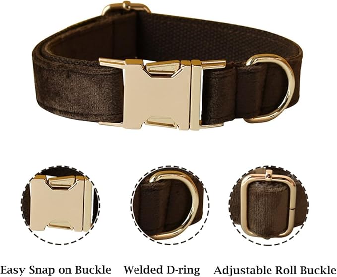 JAY D.L Dog Collar and Leash Set，Soft & Comfy Velvet Dog Collars with Heavy Duty Metal Buckle and Matching Lead Adjustable for Small Medium Large Dogs (XLarge, Brown)