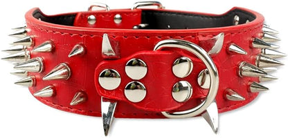 Serijoars Spiked Studded Dog Collar, PU Leather Dog Collar, Adjustable Pet Collars for Medium or Large Breed Pet (XL, Red5)