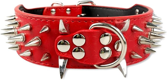 Serijoars Spiked Studded Dog Collar, PU Leather Dog Collar, Adjustable Pet Collars for Medium or Large Breed Pet (S, Red5)