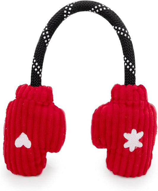 ZippyPaws Ropetugz Christmas Dog Toy - Squeaky Rope Holiday Dog Gifts for Small & Medium Puppy Dogs, Interactive Tug of War Stocking Stuffers for Pets - Snowflake Mittens