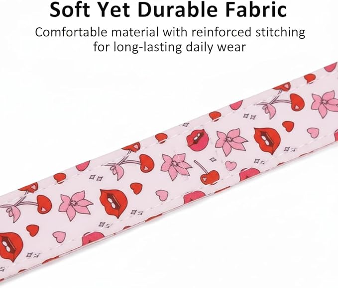 Valentines Dog Collar, Girl Dog Collars with Valentines Day Pattern, Cute Pet Collar with Soft Fabric and Quick Release Buckle, Adjustable for Extra Small, Small, Medium & Large Dogs