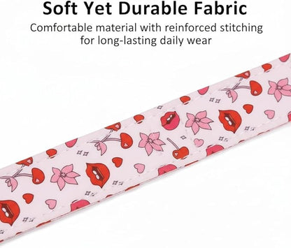Valentines Dog Collar, Girl Dog Collars with Valentines Day Pattern, Cute Pet Collar with Soft Fabric and Quick Release Buckle, Adjustable for Extra Small, Small, Medium & Large Dogs