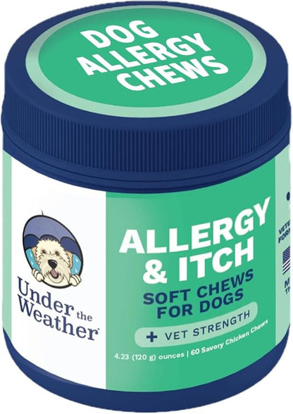 Under the Weather Allergy & Itch Pet Allergy Chews for Dogs | Vet Formulated Skin Support for Canines | Soothing Dog Allergies and Itching Relief Supplement | 60 Count