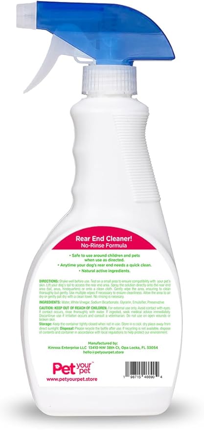 Dog Rear End Cleaner - Safe Dog Butt Spray to Keep Your Dog’s Backside Clean & Fresh - No Rinse Dog Spray Made with Natural Ingredients - Anal Cleaner Pet Supplies