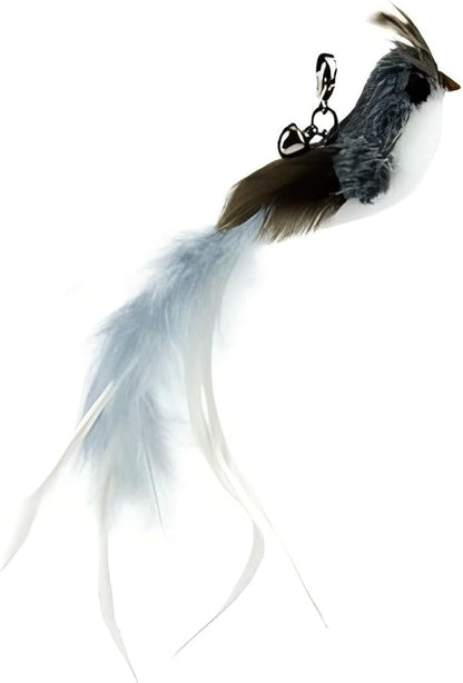 CUTIE PAW PAL Deluxe Bird Replacement Heads for Cat Toys - Set of 5 - Realistic Feather Designs Including Blue Floral, Two-Tone, Traditional, Black & White, Green Hummingbird - Easy Clip-On