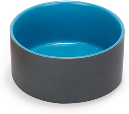 SPUNKYJUNKY 28.7OZ Ceramic Dog and Cat Bowl, Modern Cute Weighted Food Water Bowl for Replacement Blue-Grey (2 Pack)