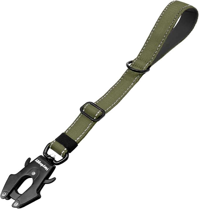 Strong Heavy Duty Dog Leash - Adjustable 15"-18" Reflective Nylon Training Leash with Padded Handle & Frog Clip, Traffic Control for Large Medium Dogs No Pull Walking Army Green