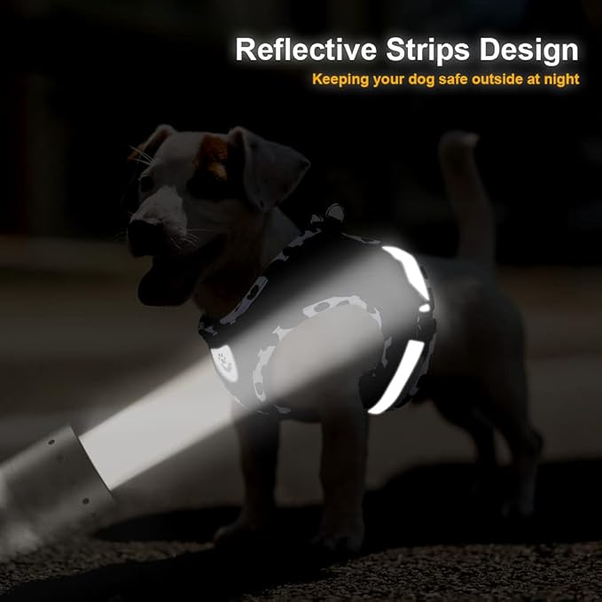 FEimaX Dog Harness and Leash Set for Walking, Soft Mesh Adjustable Easy Control Lightweight Cat Vest Harnesses with Reflective Strips, Escape Proof Small Dogs Cats Vests (Cowblack, X-Small)