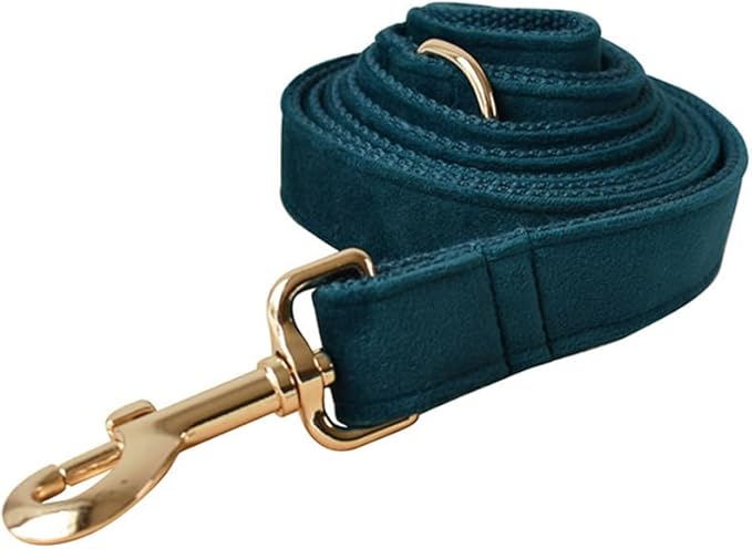 JAY D.L Dog Collar and Leash Set，Soft & Comfy Velvet Dog Collars with Heavy Duty Metal Buckle and Matching Lead Adjustable for Small Medium Large Dogs (Small, Peacock Green)