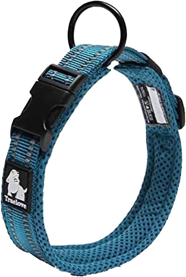 Truelove Dog Collar Reflective Premium Duraflex Buckle,High Grade Nylon Webbing No Choke Basic Collars TLC5011(Blue,L)