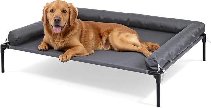 Cooling Elevated Dog Bed, 30x41.8 Raised Dog Bed with Removable Bolster Cushion, Breathable Mesh, Non-Slip Feet, and Metal Frame for Large Breeds Indoor Outdoor