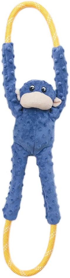ZippyPaws RopeTugz - Durable Dog Pull Rope Toy, Interactive Tug of War for Large, Medium, & Small Dogs, Squeaky Pet Products to Keep Them Busy, Made with Heavy Duty Climbing Rope - Blue Monkey