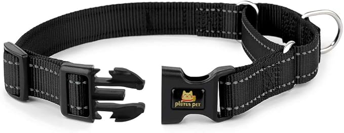 PLUTUS PET Reflective Martingale Collar with Quick Snap Buckle,No Pull Dog Choker Collar for Small Medium Large Dogs,L,Black