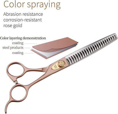 Fenice Peak Thinning Shears for Dogs and Cats Rose Gold Pet Grooming Scissors Chunkers Shears 440C Stainless Steel Professional Dog Trimming Scissors 8''