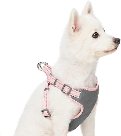 Blueberry Pet Pastel Colored Reflective Dog Harness with Seatbelt Clip – Adjustable No-Pull Pet Vest for Walking and Car Safety, Medium in Baby Pink