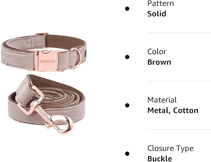 ARING PET Dog Collar and Leash, Velvet Dog Collar and Leash Set, Soft & Comfy, Adjustable Collars for Dogs
