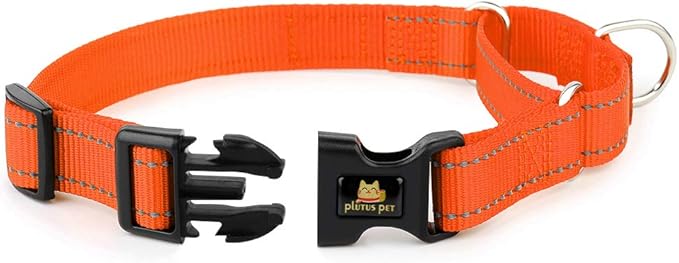 PLUTUS PET Reflective Martingale Collar with Quick Snap Buckle,No Pull Dog Choker Collar for Small Medium Large Dogs,L,Orange