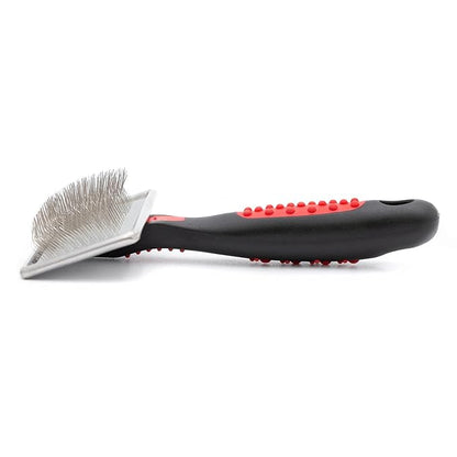 Jeffers Non Slip Slicker Pet Grooming Brush – Soft Pins, Red & Black Handle, Detangling Grooming Tool for Dogs & Cats with Short, Long, Thick & Curly Coats – Easy Grip Pet Comb - Medium Size