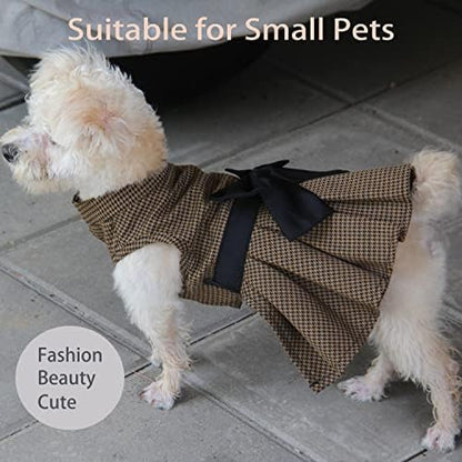 Pet Dresses for Small Dogs Cats Girl, Cute Princess Bowknot Dress Puppy Shirt All Weather Skirt Clothes Cat Apparel for Birthday Wedding Party Holiday (Grey&Black, Medium)