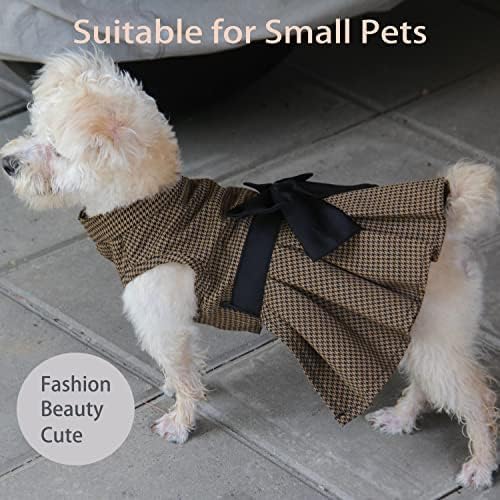 Pet Dresses for Small Dogs Cats Girl, Cute Princess Bowknot Dress Puppy Shirt All Weather Skirt Clothes Cat Apparel for Birthday Wedding Party Holiday (Grey&Black, XX-Small)