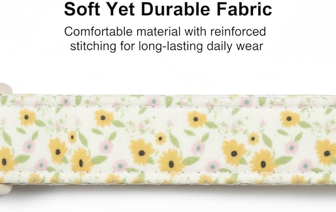 Dog Collar, Unique Floral Dog Collar Girl, Spring Summer Design Pet Collar with Cute Charm, Quick Release Buckle and Durable Fabric, Suitable for Small, Medium and Large Dogs