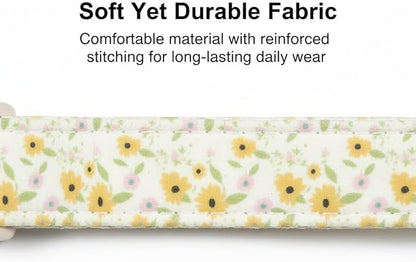Dog Collar, Unique Floral Dog Collar Girl, Spring Summer Design Pet Collar with Cute Charm, Quick Release Buckle and Durable Fabric, Suitable for Small, Medium and Large Dogs