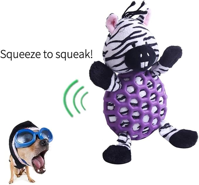 ONTWOPETS Dog Toy Plush Durable Small Dog Toys Low Stuffing Interactive Dog Plush Toys W/Squeaker Puppy Chew Toys Reduces Boredom (Medium, Zebra with Squeaker Purple Netted Vest)
