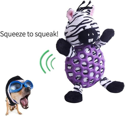 ONTWOPETS Dog Toy Plush Durable Small Dog Toys Low Stuffing Interactive Dog Plush Toys W/Squeaker Puppy Chew Toys Reduces Boredom (Medium, Zebra with Squeaker Purple Netted Vest)