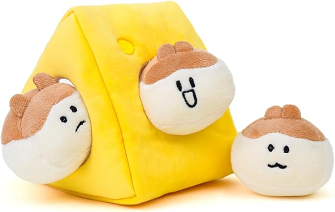 Hide and Seek Plush Stuffed Dog Toys, Squeaky Chew Toys with Crinkle Papper, Funny Toy Bundle Pack Perfect for Small, Medium and Large Dogs Reduce Boredom, Teeth Cleaning (Medium, Cheese)