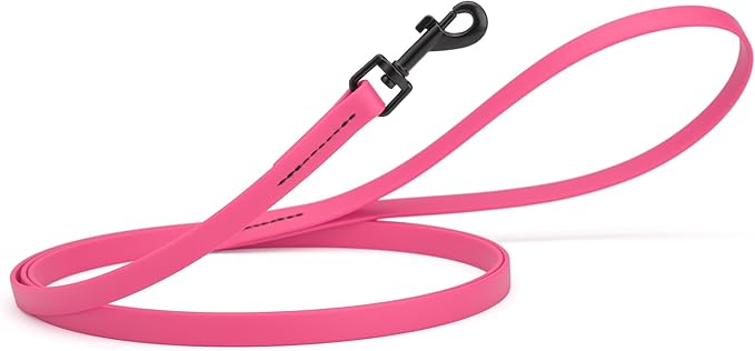 Dogline Biothane Waterproof Dog Leash 2/4/6 Ft Strong Coated Nylon Webbing with Black Hardware Odor-Proof Easy to Clean High Performance for Small or Large Dogs Made in USA, Passionfruit Pink