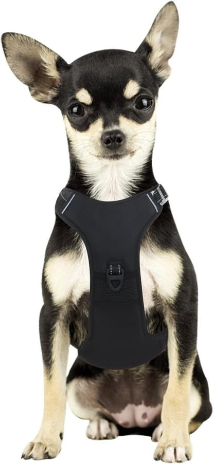 No Pull Dog Harness with 3 Snap Buckles,No Choke Front Lead pet Harness Reflective and Adjustable Soft Padded Vest for Small Medium Large Dog (Black, Small)