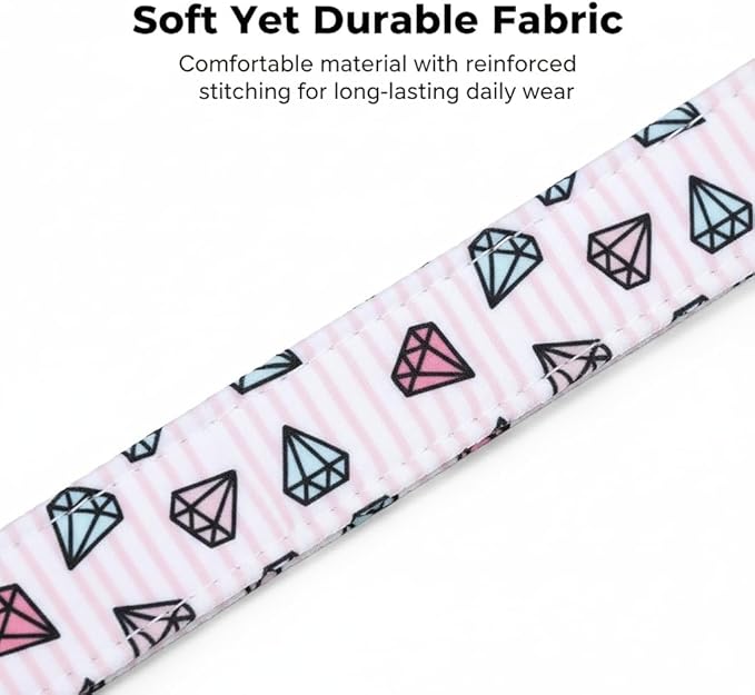 Pink Dog Collar, Cute Dog Collar with Diamond Pattern, Adjustable Soft Cute Collar for Medium Dogs, M