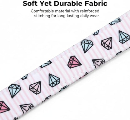 Pink Dog Collar, Cute Dog Collar with Diamond Pattern, Adjustable Soft Cute Collar for Small Dogs, S