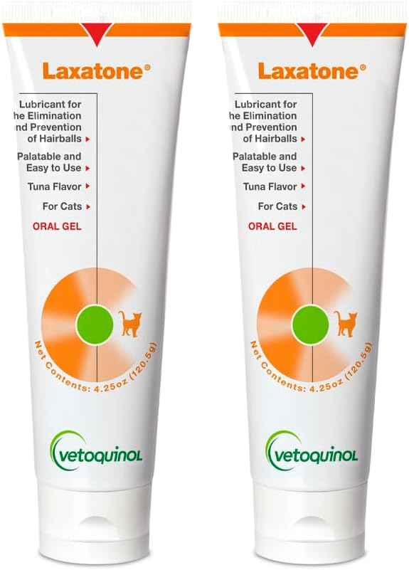 Vetoquinol Laxatone Oral Hairball Lubricant Gel for Cats – Tuna-Flavored, 4.25oz (2 Pack) – Lubricant for Helping w/Hairball Prevention & Elimination