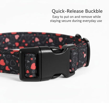 Valentines Dog Collar, Female Dog Collar Boy Collars with Red Heart Pattern and Charm, Cute Puppy Collar for Large Dogs