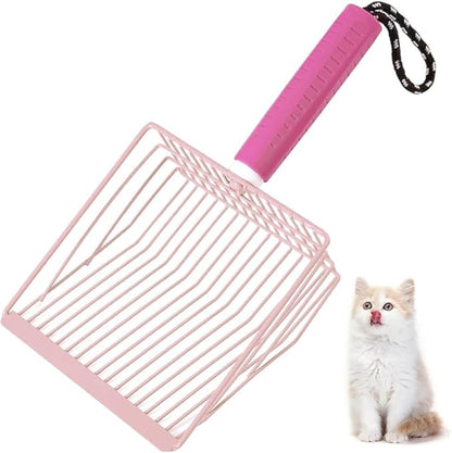 Apidgrowth Cat Litter Scoop, 2-in-1 Detachable Ergonomic Handle, Metal, Bar Grid Shape with Suspendable Cord (Pink)