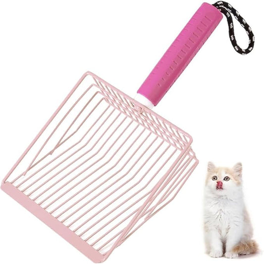 Apidgrowth Cat Litter Scoop, 2-in-1 Detachable Ergonomic Handle, Metal, Bar Grid Shape with Suspendable Cord (Pink)