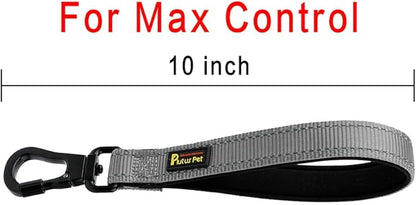 PLUTUS PET Short Dog Leash, Reflective Nylon Padded Handle, Strong Traffic Leash with Carabiner Clip, Perfect for Large or Medium Dogs (10”，Gray)